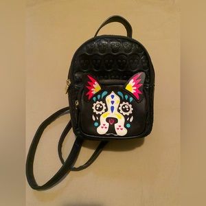 Betsey Johnson Frenchie/Boston Terrier Sugar Skull Mini Backpack